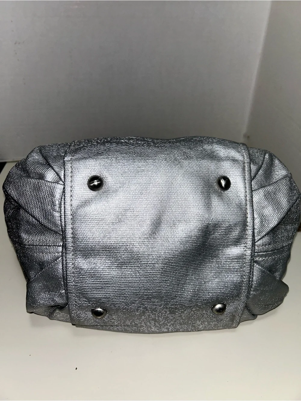 Boden Silver Metallic Coated Corton Tan Leather Tote Shoulder Bag